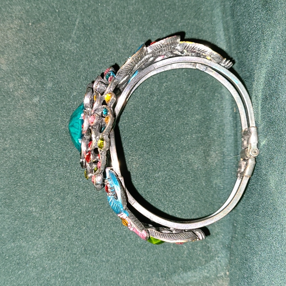 VTG Mardi Gras Mermaid SDLZ Cuff Bracelet Art Deco Floral Rainbow Wrist Clamper - Picture 7 of 12